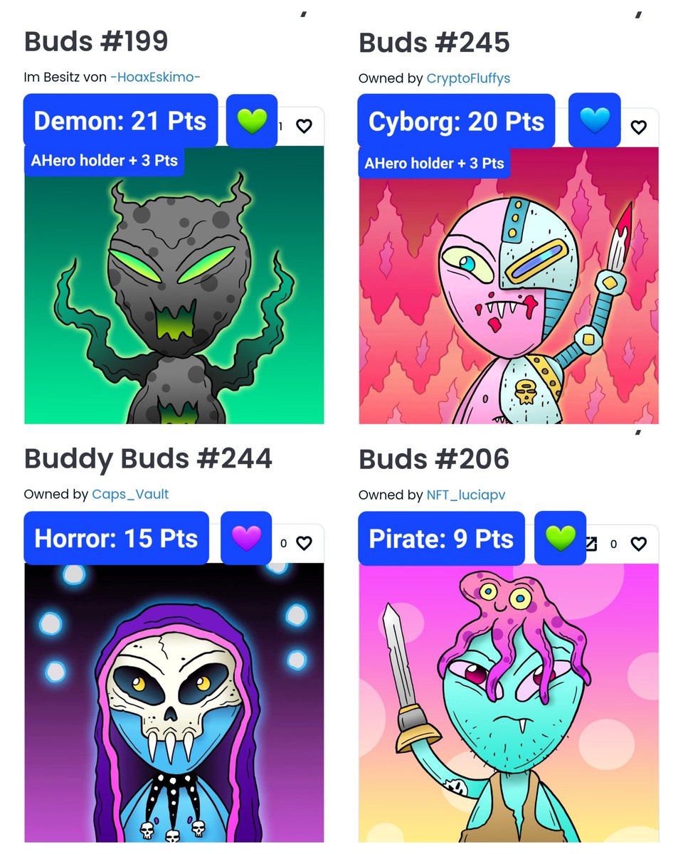 ABB Battles 👽⚔️ Results 

<a href="/EskimoHoax/">HoaxEskimo.eth 🍄👁️🌈🪬</a> vs <a href="/Fluffworlds/">Fluffworlds: Crypto Fluffys |💎💜| $LILSAM</a>
➡️ 💚>💙 = <a href="/EskimoHoax/">HoaxEskimo.eth 🍄👁️🌈🪬</a> wins by Color🏆
💰 = 1 Green Gem 💚 + 2 ABB coins 🪙 (discord role) 

<a href="/CapsNFTs/">Caps │ 🔴</a> vs <a href="/flokdex/">LuciaPV</a>
➡️ 💜/💚 = <a href="/CapsNFTs/">Caps │ 🔴</a> wins by Points: 15 - 9 = 6 + 2 Pts🏆
💰 = 8 ABB coins 🪙

#ABBbattles #NFT #Polygon