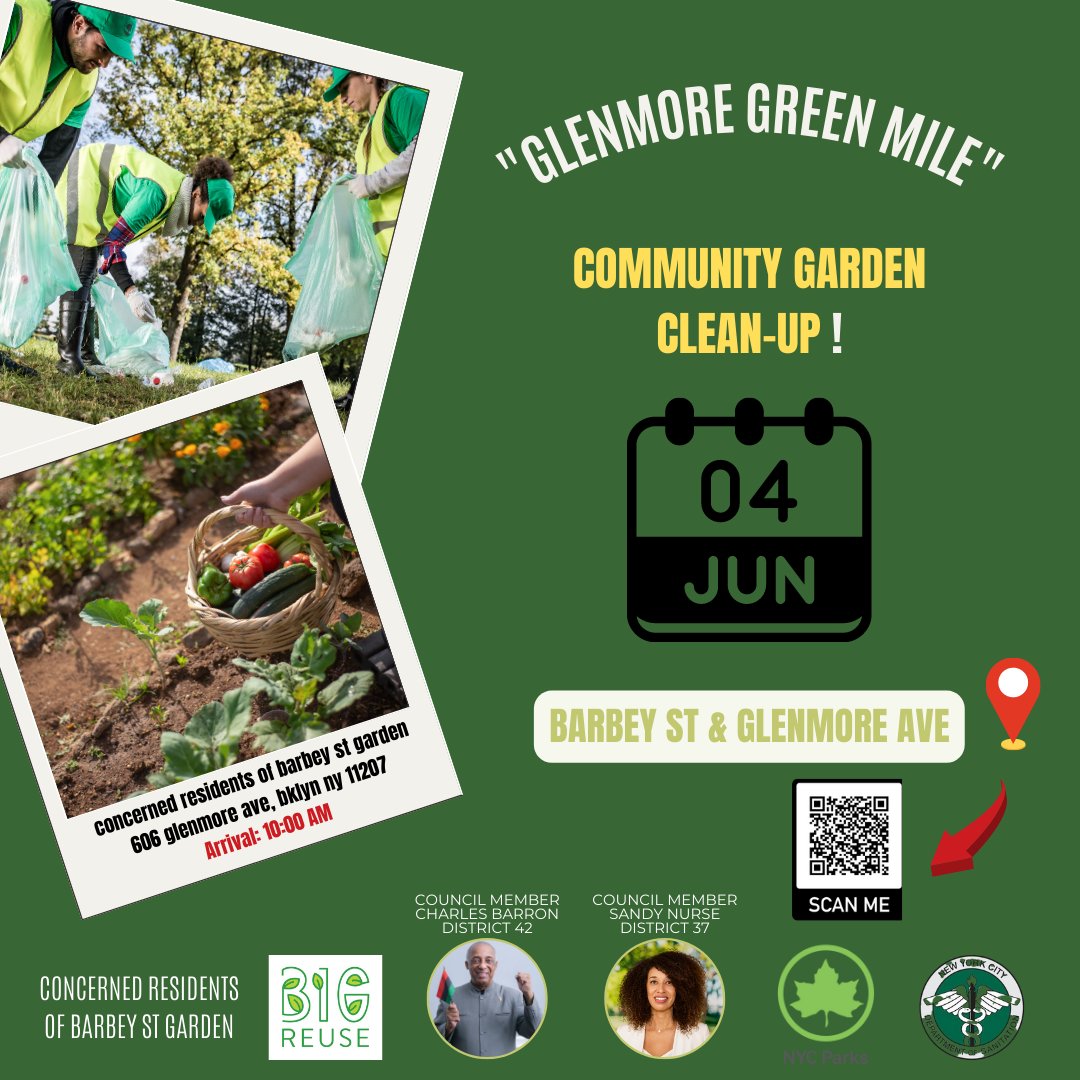 ICYMI: Community Clean-up along the Glenmore Green Mile in Brooklyn on TOMORROW 6/4 at 11AM!

RSVP: tinyurl.com/greenmileclean
#district37

<a href="/CMbarron2/">CM Charles Barron</a> , @BigReuse , <a href="/NYCParks/">NYC Parks</a> , and <a href="/NYCSanitation/">NYC Sanitation</a>