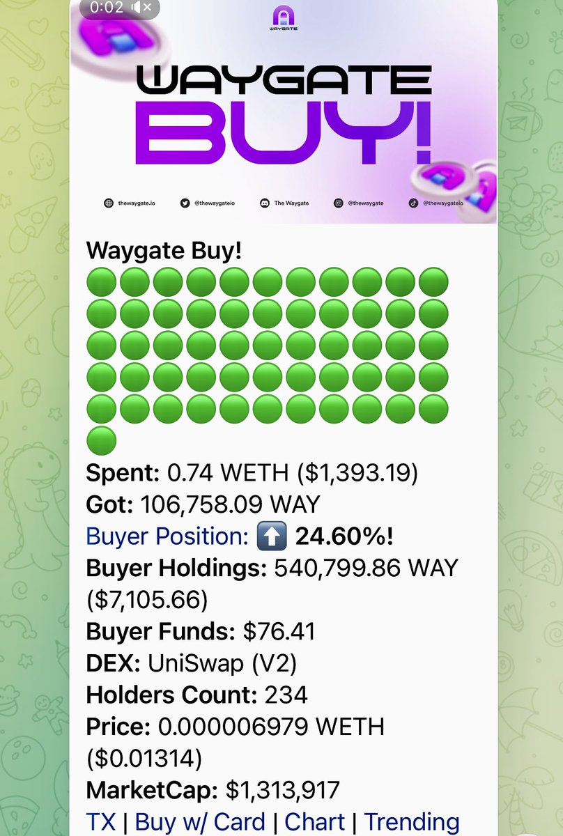 Joelliuzzi's tweet photo. Prob nothing another nice buy coming in for #waygate my guess is it’s not just nothing but then again who am I DYOR 😁 join their #telegram and meet the x community 
$WAY #ETH #3DModel @thewaygateio #CryptoCommunity 

https://t.co/ohppwD95S5 https://t.co/or2YnzLQJA