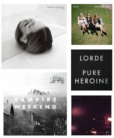 @RichardS7370 Hi @richards7370 my #5albums13 are

1.  The National - Trouble Will Find Me
2.  Vampire Weekend - Modern Vampires of the City
3.  Haim - Days Are Gone
4.  Lorde - Pure Heroine
5.  Julia Holter - Loud City Songs

HM Bowie, Waxahatchee

The National is a life changing album 🎶
🙏