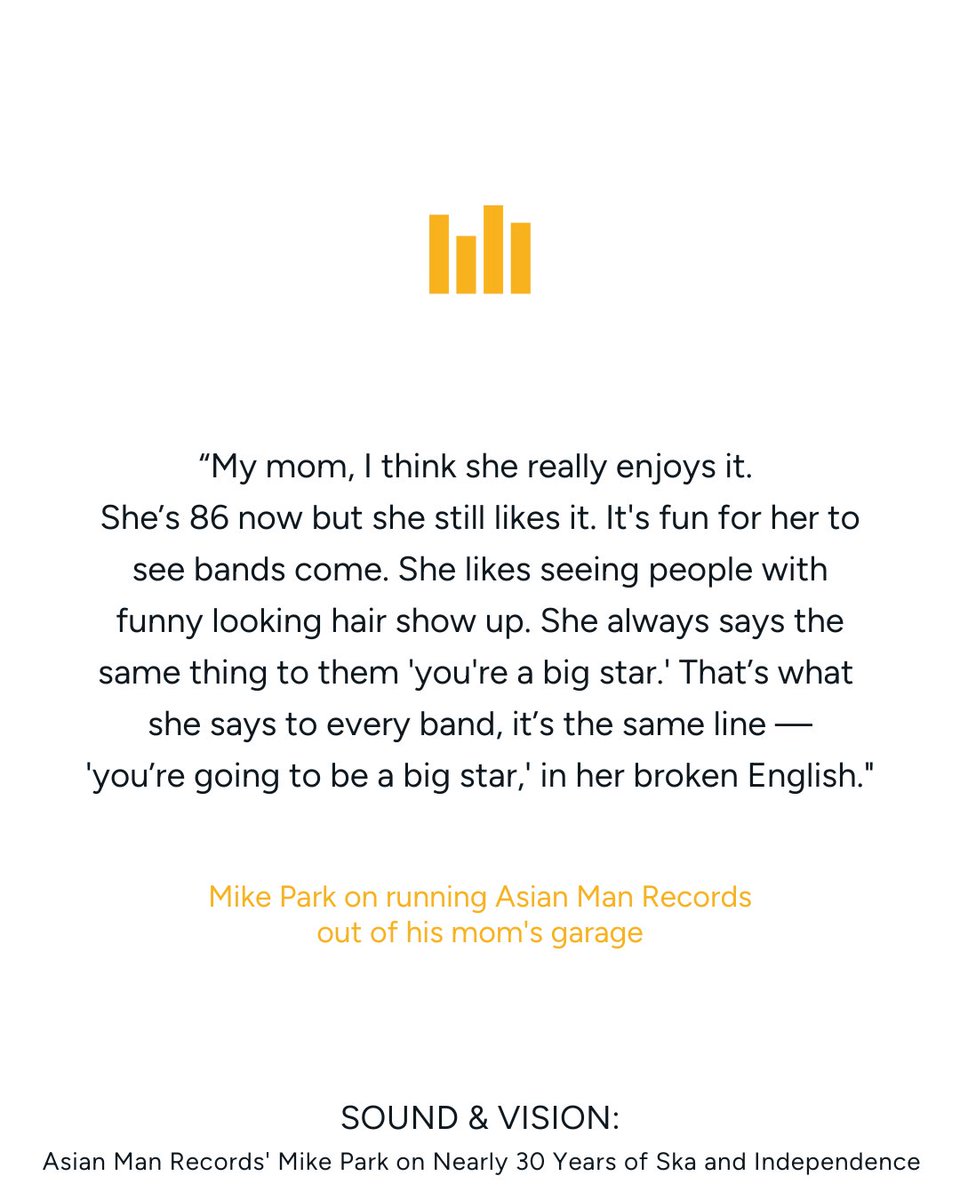 This week on the Sound &amp; Vision podcast, <a href="/DustyHenry_/">Dusty Henry</a> speaks with Mike Park of <a href="/asianmanrecords/">Asian Man Records</a> to learn more about the label’s history, the ethos that’s kept it alive, and the bands it’s worked with along the way. Listen: bit.ly/3IP3ktX
