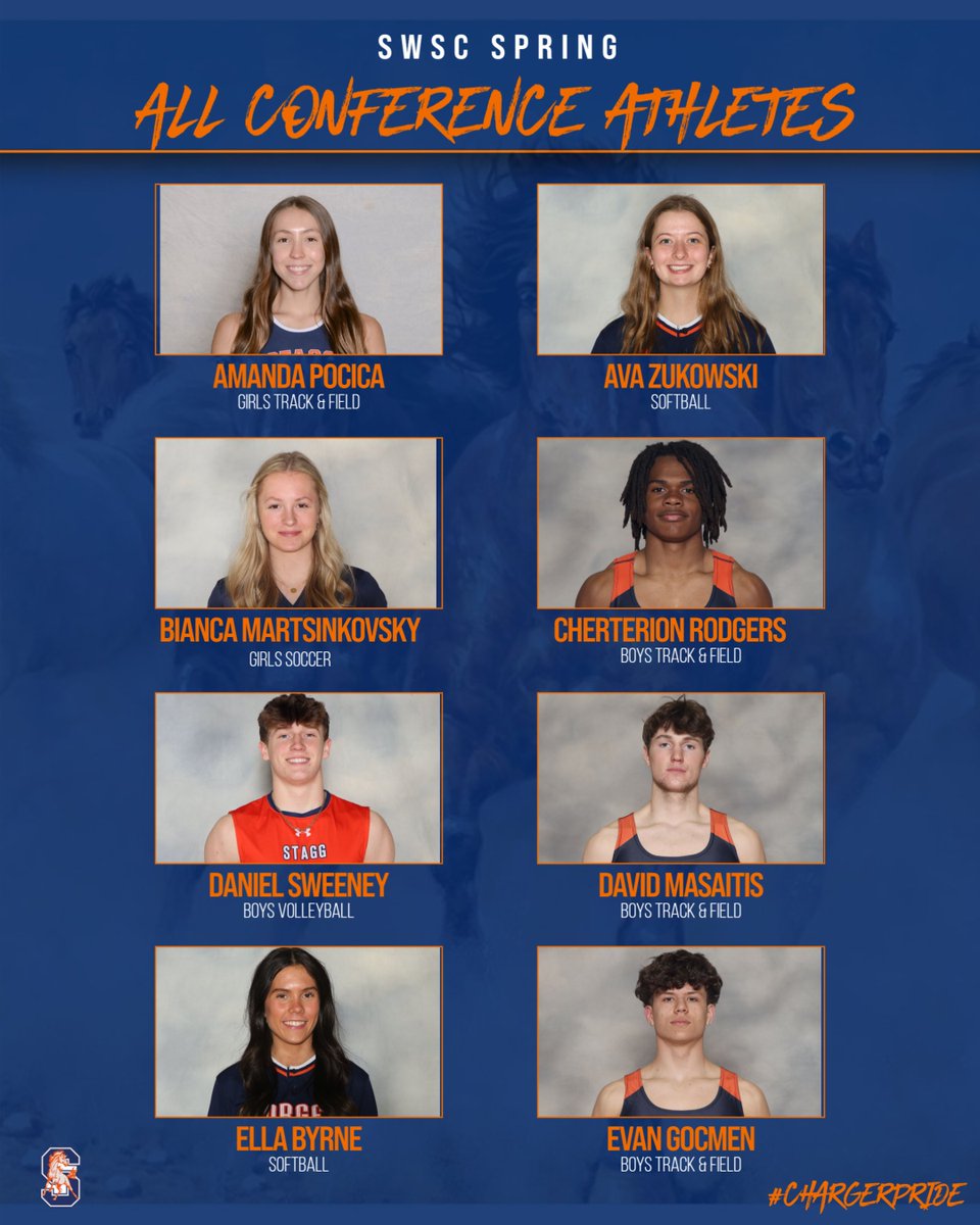 StaggAthletics's tweet photo. Congratulations to our Spring SWSC All-Conference Athletes!  Way to go Chargers! #chargerpride @stagghighschool @ericolsen00 @CHSD230 https://t.co/nAmgqDv5ss