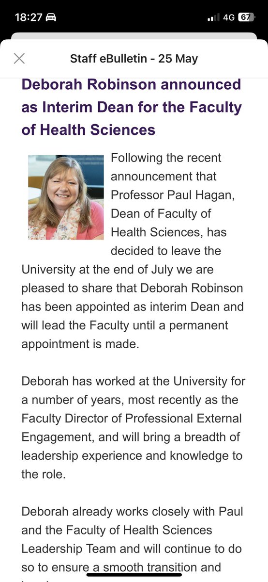 I’m so pleased to announce that from the end of June I will take up my next challenge as the Interim Dean of Faculty of Health Sciences @UniOfHull @WeAHPs @SuzanneRastrick @BeverleyHarden @councilofdeans