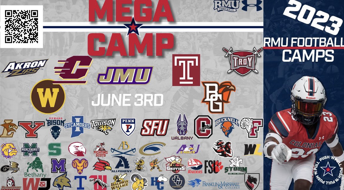 I will be attending the RMU mega camp tomorrow! @RMU_Football #RMUFB @JMUFootball #collegefootball