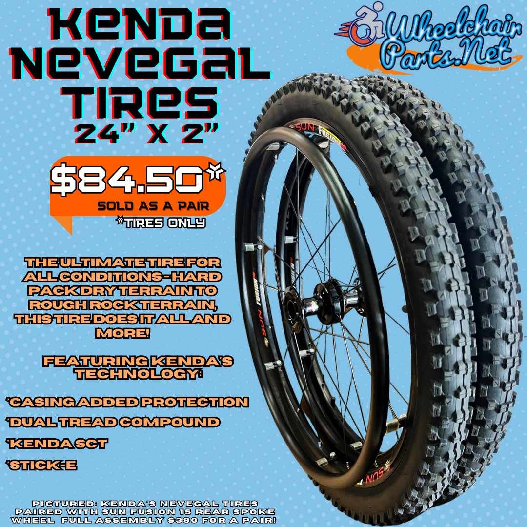 Looking for some great durable &amp; multi-terrain tires, look no further! <a href="/KendaTires/">Kenda Tubes & Tires</a>  24” x 2” Nevegal Tires are here! 

The Kenda Nevegal is $85.50 for a pair and that’s a steal for these beauties! 

Check it Out: tinyurl.com/WCPNevegal