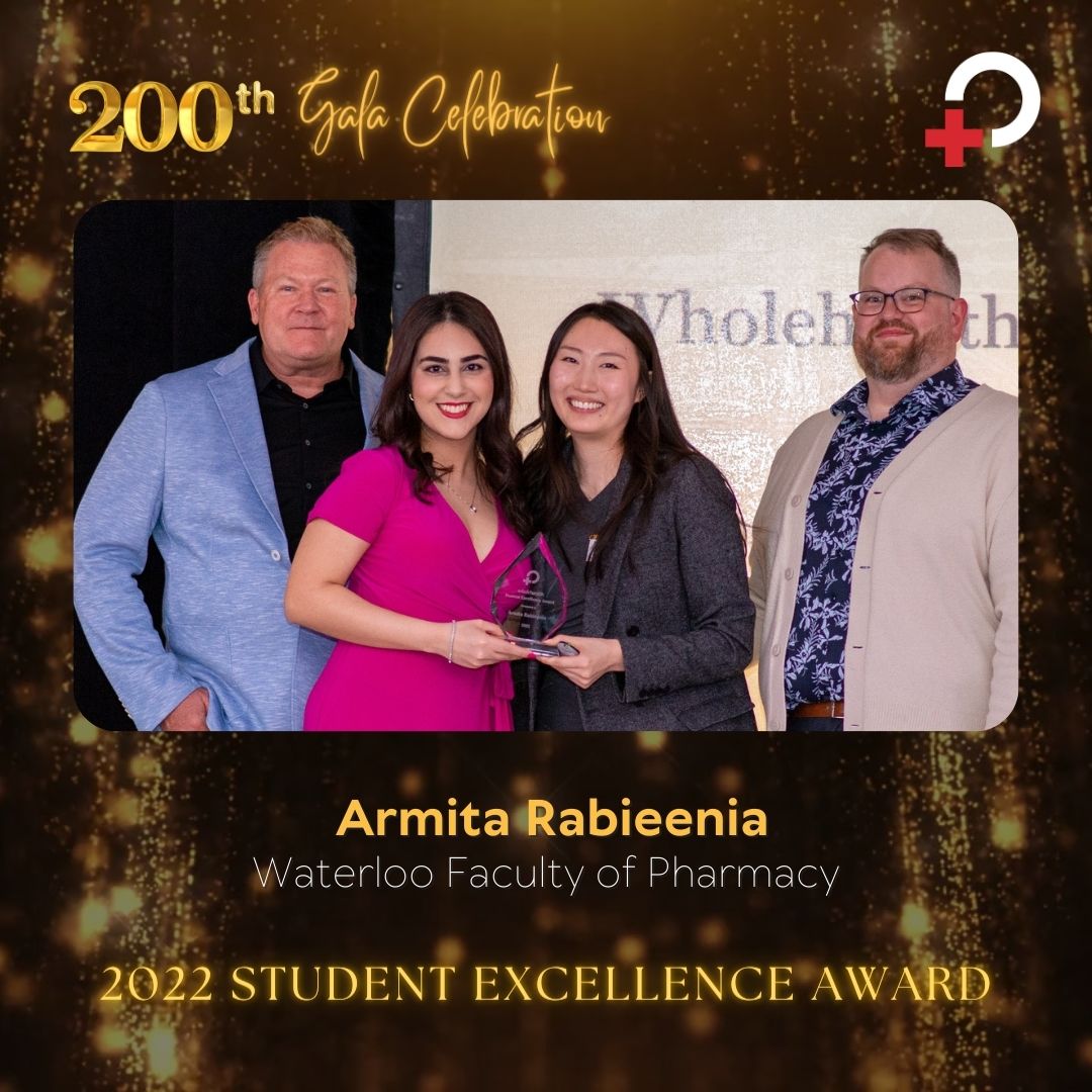 We wrap up our 200th Gala Celebration awards by recognizing Armita Rabieenia from the University of Waterloo as our 2022 Student Excellence Award winner! Thank you Armita your tenacity and outstanding work on programs (COVID, Specialty, Mental Health, Payer Projects)!