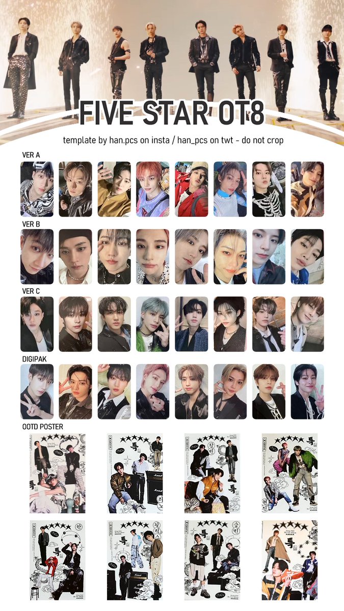 han_pcs's tweet photo. Five Star Stray Kids album + pre order benefit pc template!

Up to date with pc reveals

#FiveStar #StrayKids #5STAR #5_Star preorder pob wishlist wl 5 star template skz photocard pc bangchan lee know changbin hyunjin han jisung felix seungmin in https://t.co/N6zalJY7UI