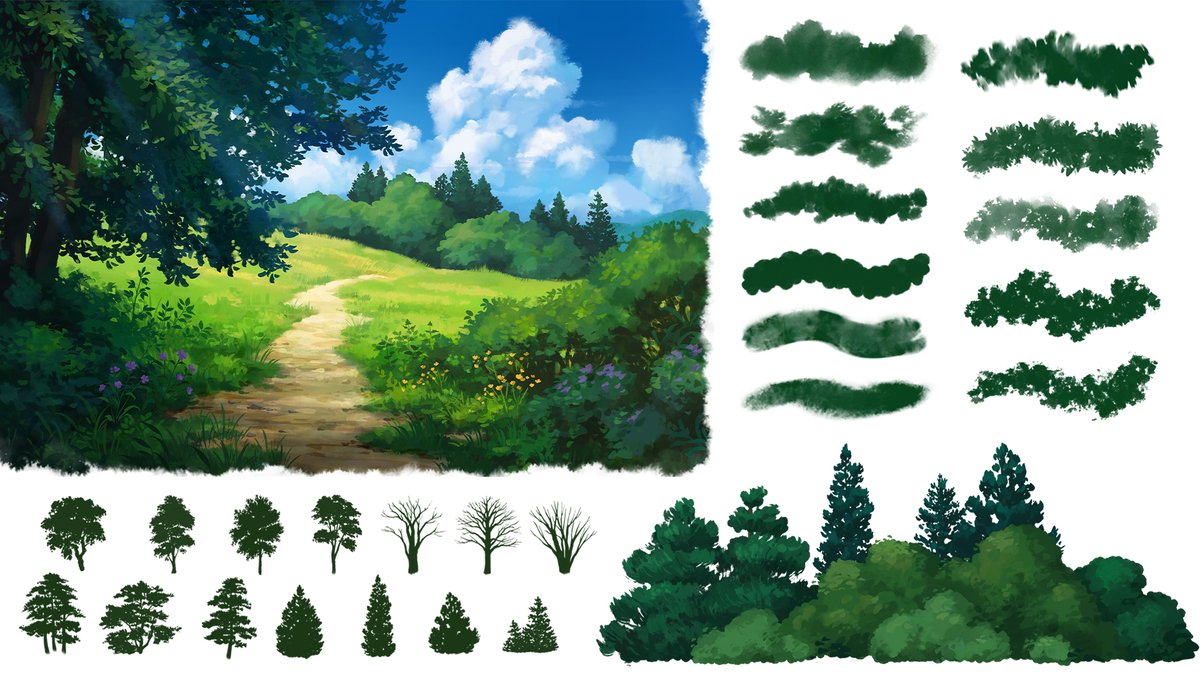 My new Ghibli-Inspired brush set is here!😊🎉🌿 I created this set to give you the most realistic & natural textures for painting in this beautiful style (plus a ton of new foliage brushes!) ✨Comes w/ 145 brushes, pdf guide & 1hr 50min voiceover demo! ✨ artstation.com/a/28288840