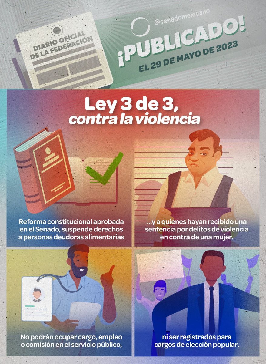 #DeudoresAlimentarios y violentadores de mujeres ya no podrán aspirar a algún cargo público.

 @FNMVSDA #LeySabina #DeudoresAlTendedero