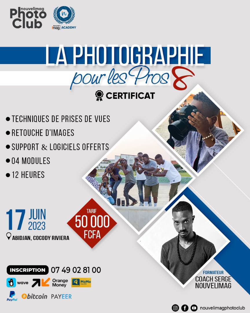 SergeWinClass's tweet photo. LA PHOTOGRAPHIE POUR LES PROS !
Formation pratique aux techniques de prises de vues et de retouche d'images professionnelles avec certificat.
✔️Début des cours: 17/06/2023
✔️Prix: 50.000 FCFA
✔️Lieu: Riviera Palmeraie-Abidjan
INSCRIPTIONS
+2250749028100
https://t.co/iJEFZnlxLL https://t.co/rfLOhRwt7f