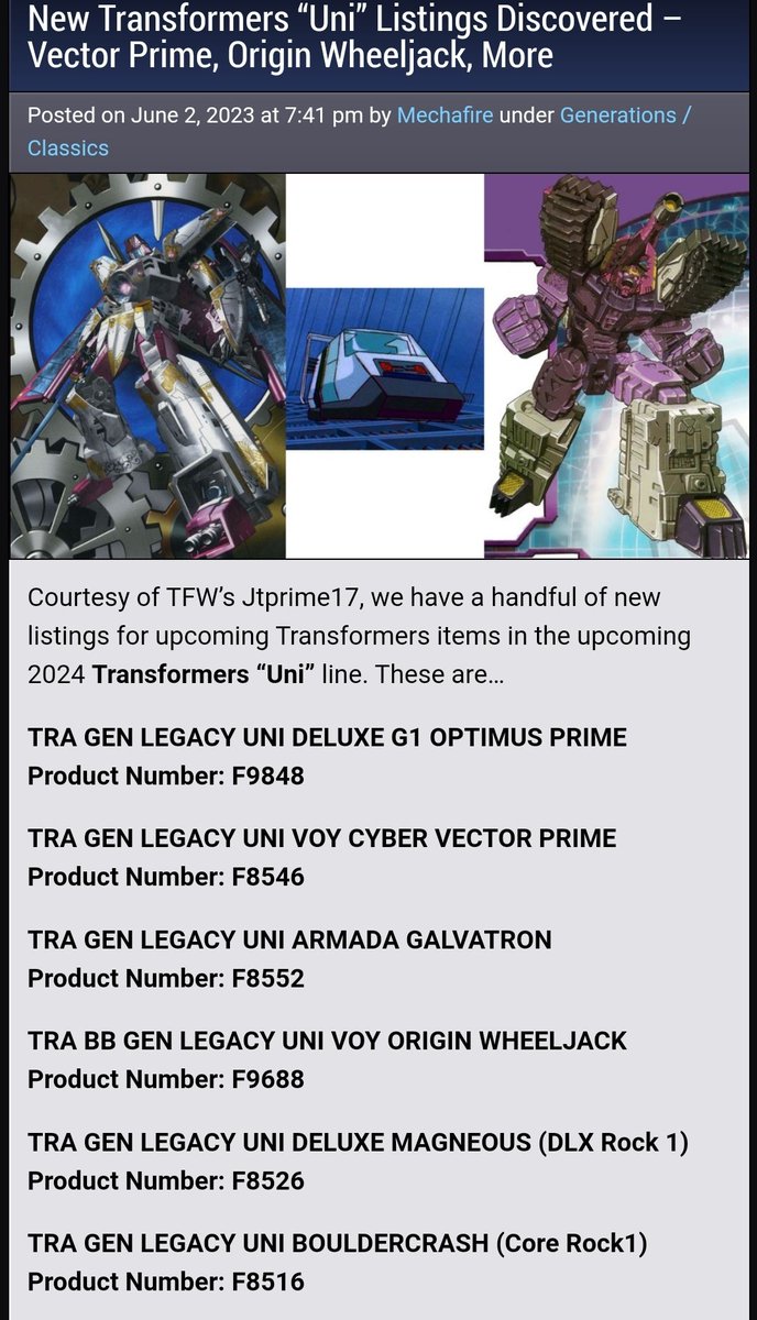 Brand new listings for 2024 LEGACY!

VECTOR PRIME! ORIGIN WHEELJACK!

ROCKLORDS???