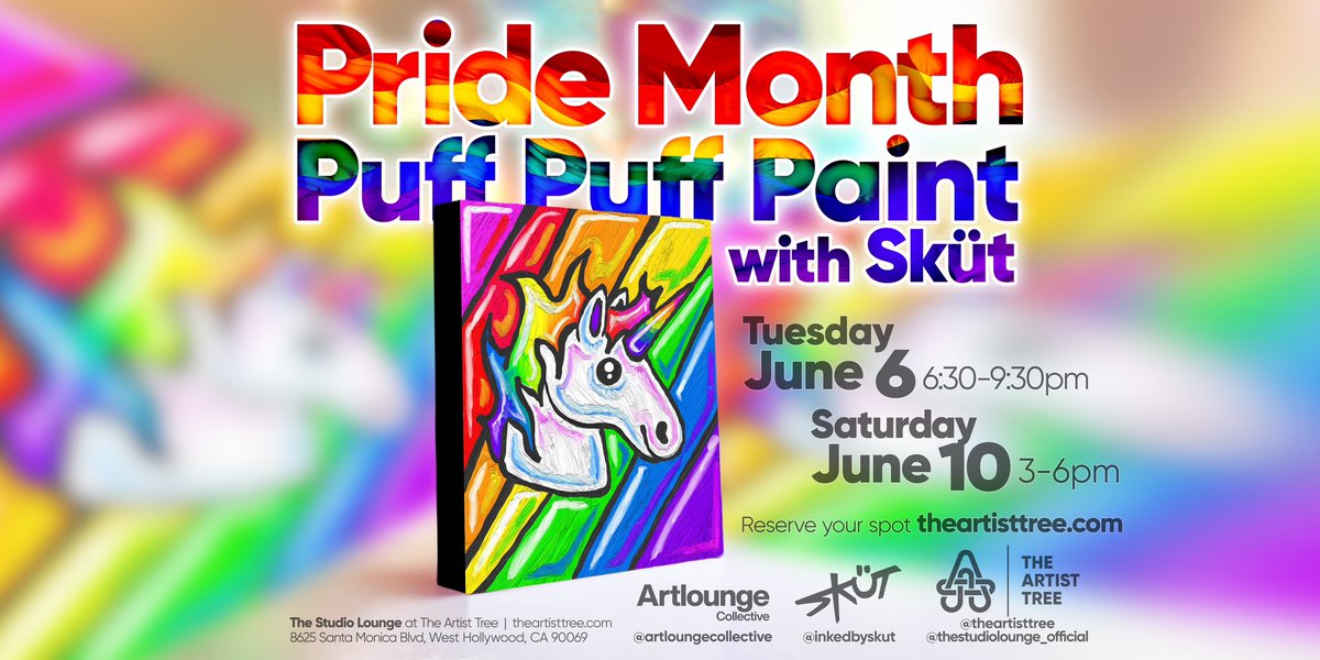 Sküt (@inkedbyskut) on Twitter photo 🦄🎨🏳️🌈💨✨ Join me <a href="/TheArtistTree_/">TheArtistTree</a> #PrideMonth #Weho Puff #Paint celebrating #Queer history & #Gay #Pride. We’re painting #Unicorn emoji. #LGBT & allies, all are welcome with two dates to enjoy! Tue June 6 + Sat June 10 presented by @artloungeco Tix 👉🎟️ bit.ly/41t8d2D 🦄🎨🏳️🌈💨✨ Join me <a href="/TheArtistTree_/">TheArtistTree</a> #PrideMonth #Weho Puff #Paint celebrating #Queer history & #Gay #Pride. We’re painting #Unicorn emoji. #LGBT & allies, all are welcome with two dates to enjoy! Tue June 6 + Sat June 10 presented by @artloungeco Tix 👉🎟️ bit.ly/41t8d2D