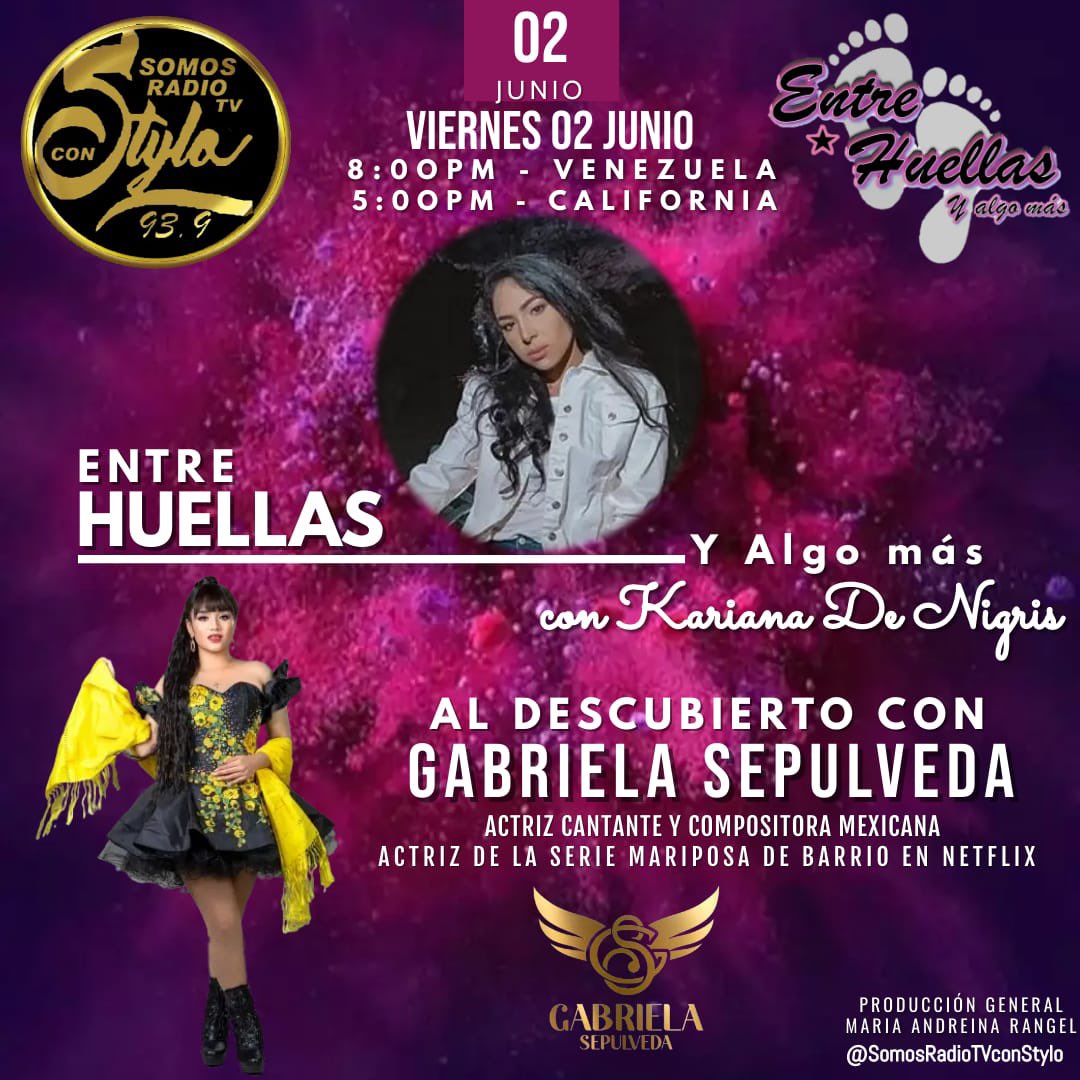 Familia!! HOY tenemos entrevista desde Venezuela!! 🇻🇪❤️😍 Sintonicen “ENTRE HUELLAS” con Karina De Nigris por 👉🏼👉🏼 @srctvstylo 🔥 a las 5PM hora California • 8PM hora Venezuela❤️ 📱 Escúchala en vivo en su página de TWITTER 🔥