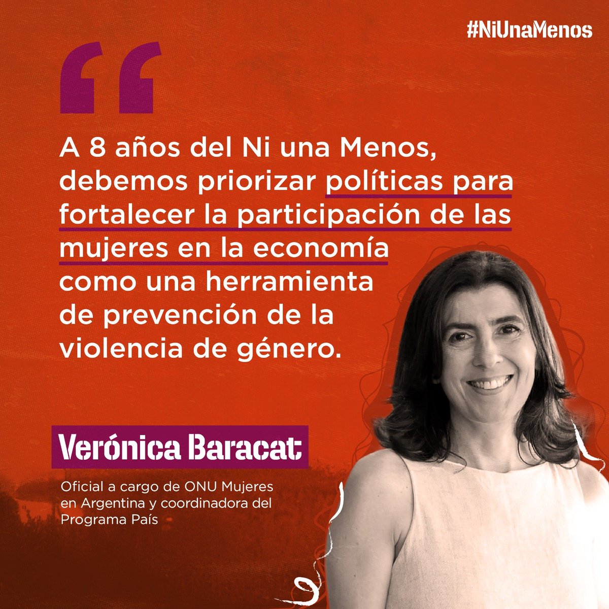 ONUMujeresArg's tweet photo. 💬 "A 8 años del #NiUnaMenos debemos priorizar políticas para fortalecer la participación de las mujeres en la economía [...]", Verónica Baracat, oficial a cargo de @ONUMujeresArg y coordinadora del Programa País

#NiUnaMenos https://t.co/sLzUyA2aFK