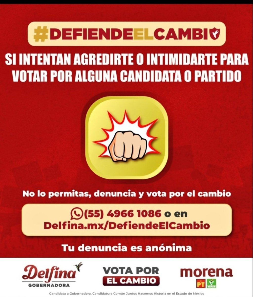 🇲🇽 A no dejarse!!!

#DelfinaGobernadora
#DelfinaGobernadoraEstadoDeMexico
#DelfinaArrasa  
#Morenaarrasa