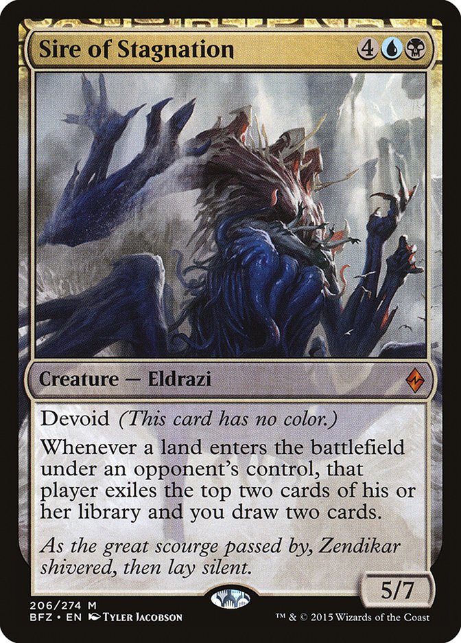 CmdrMechanic's tweet photo. Lots of talk in my discord server tonight about Sire of Stagnation.  It's really good, right?  But never really makes the cut in any decks... why? https://t.co/BJDGdftuEg