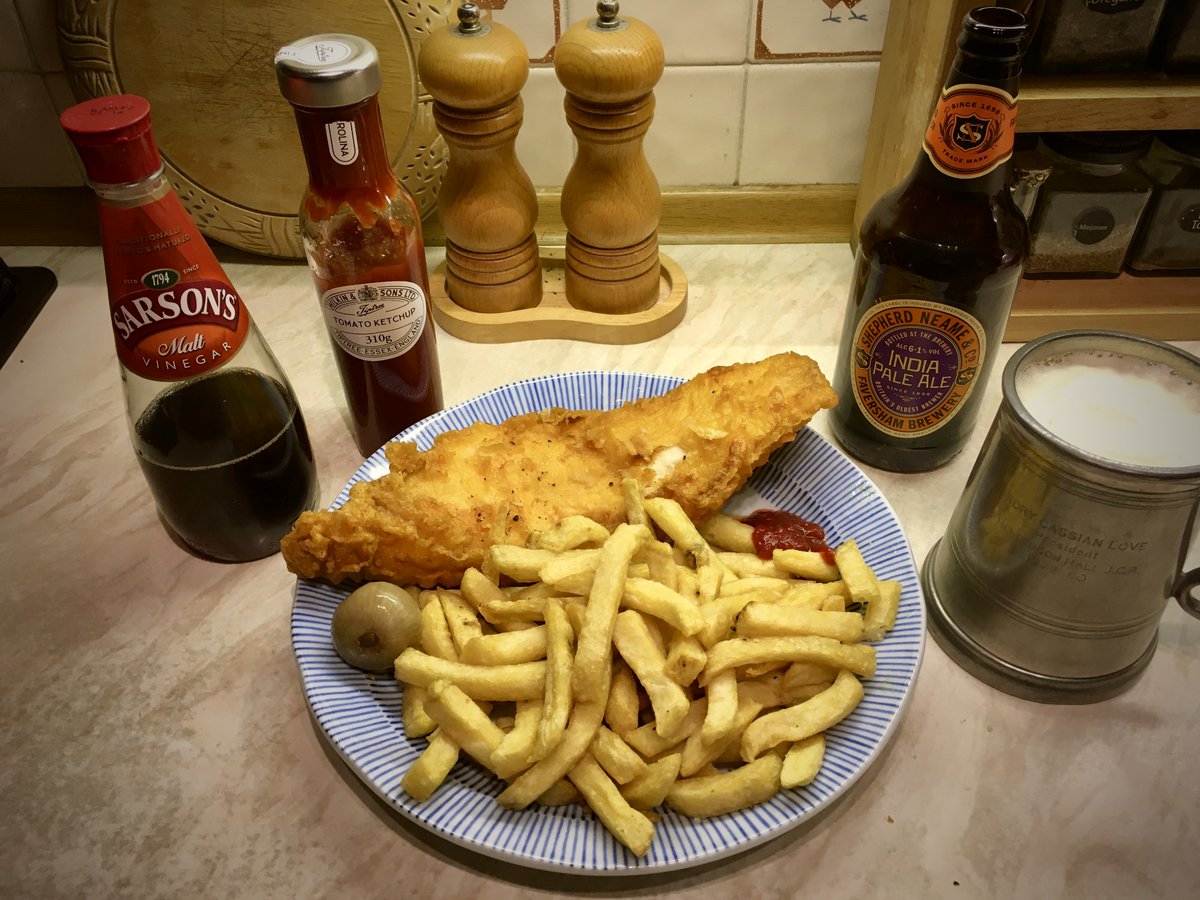 On this year's #nationalfishandchipday I paired my Cod and Chips from D'Agostini's Fish Bar in #Folkestone with a bottle of @ShepherdNeame India Pale Ale.  Well it is Britain's oldest brewer. From #Kent, of course! Fryday dinner. 😁