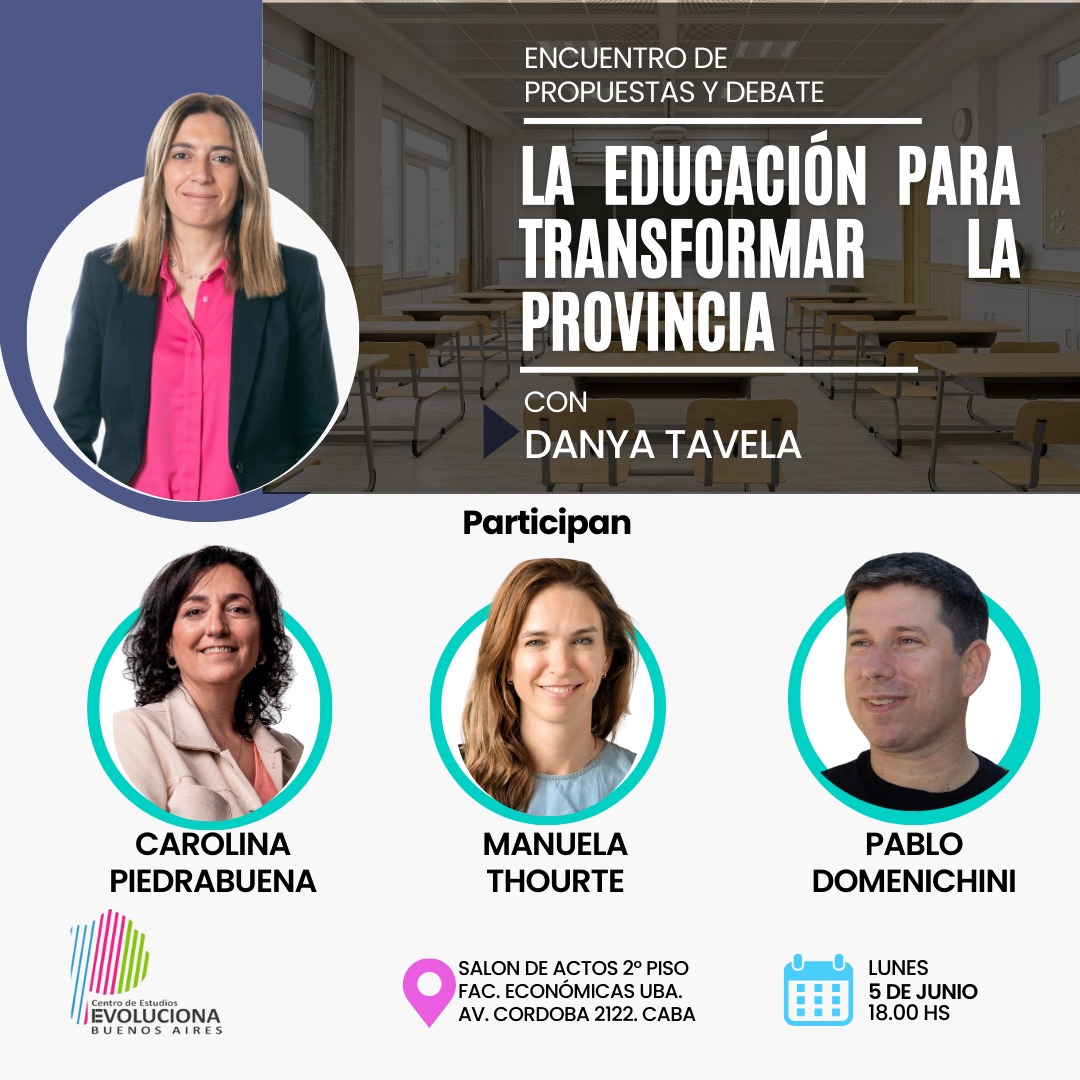 evolucionabsas's tweet photo. La Educación para Transformar la Provincia

Encuentro de propuestas y debate con @danyatavela77 y la participación de @caropiedrabuena @manuelathourte y @pmdomenichini

🗓️ Lunes 5 de Junio - 18 hs
📌 Salon de Actos - 2 Piso - Fac Cs Económicas - UBA (Córdoba 2122)

Te esperamos https://t.co/gNGRKI4hIZ