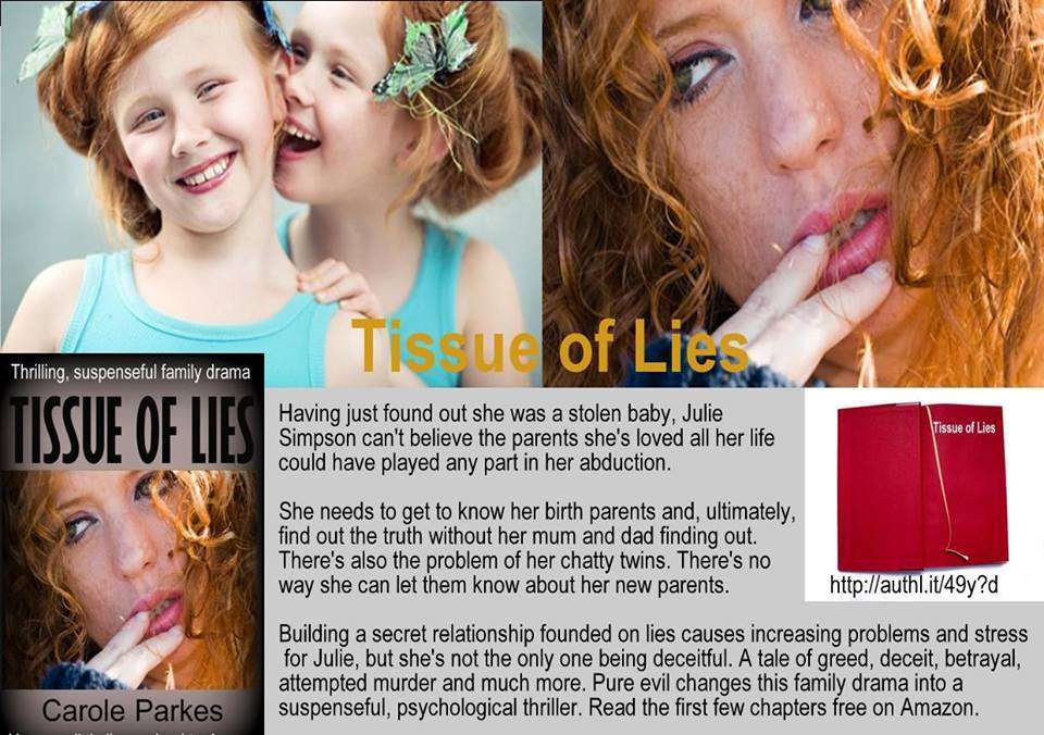 CaroleParkes1's tweet photo. TISSUE OF LIES β Treat yourself to an intriguing mystery read!
What if you discovered the loving parents who raised you, had stolen you? Wouldn't you yearn to know the truth?
https://t.co/bb9aFjw82A
#PsychologicalThriller #MysteryReads #Suspense #Twists
#FamilyIntrigue #Twisty https://t.co/9GI4WMyqtt