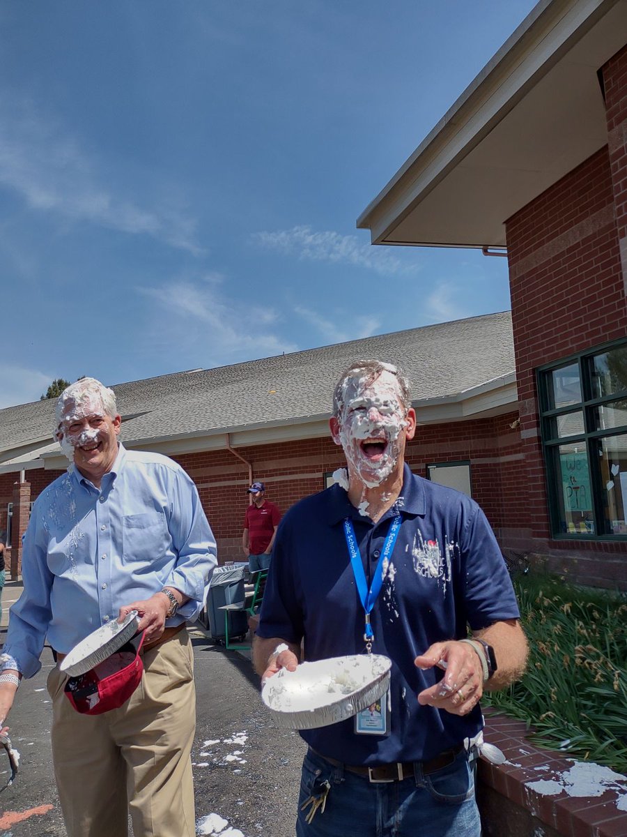 PullmanSD's tweet photo. Is it raining pies? 🥧😲 Nope! But you did see pies flying for Franklin Elementary School's annual 2023 fundraiser, "Let the Pie Fly"! Students helped raise $16,080! For every $1,000 they raised, they got to pie a teacher in the face! They even pied our Superintendent! 🤣 https://t.co/luUGiT949W