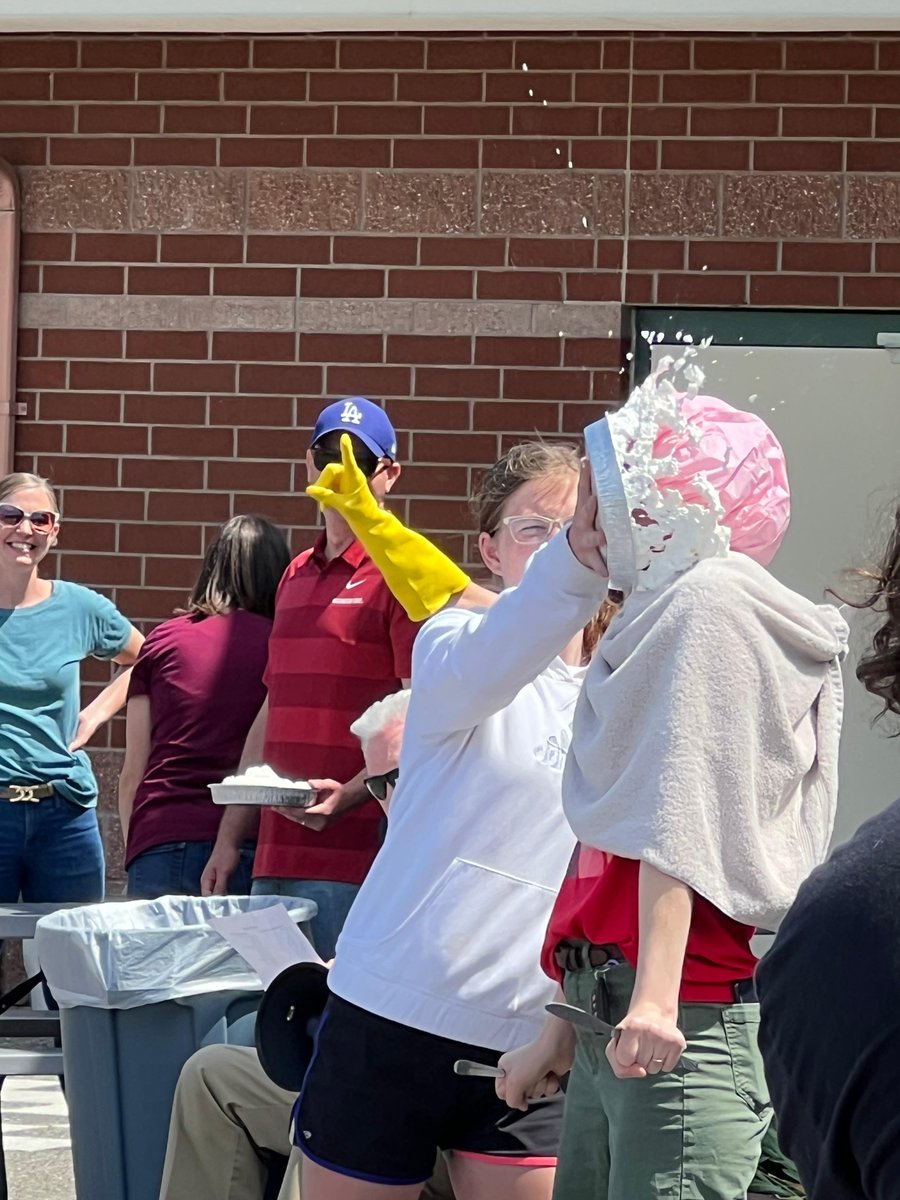 PullmanSD's tweet photo. Is it raining pies? 🥧😲 Nope! But you did see pies flying for Franklin Elementary School's annual 2023 fundraiser, "Let the Pie Fly"! Students helped raise $16,080! For every $1,000 they raised, they got to pie a teacher in the face! They even pied our Superintendent! 🤣 https://t.co/luUGiT949W