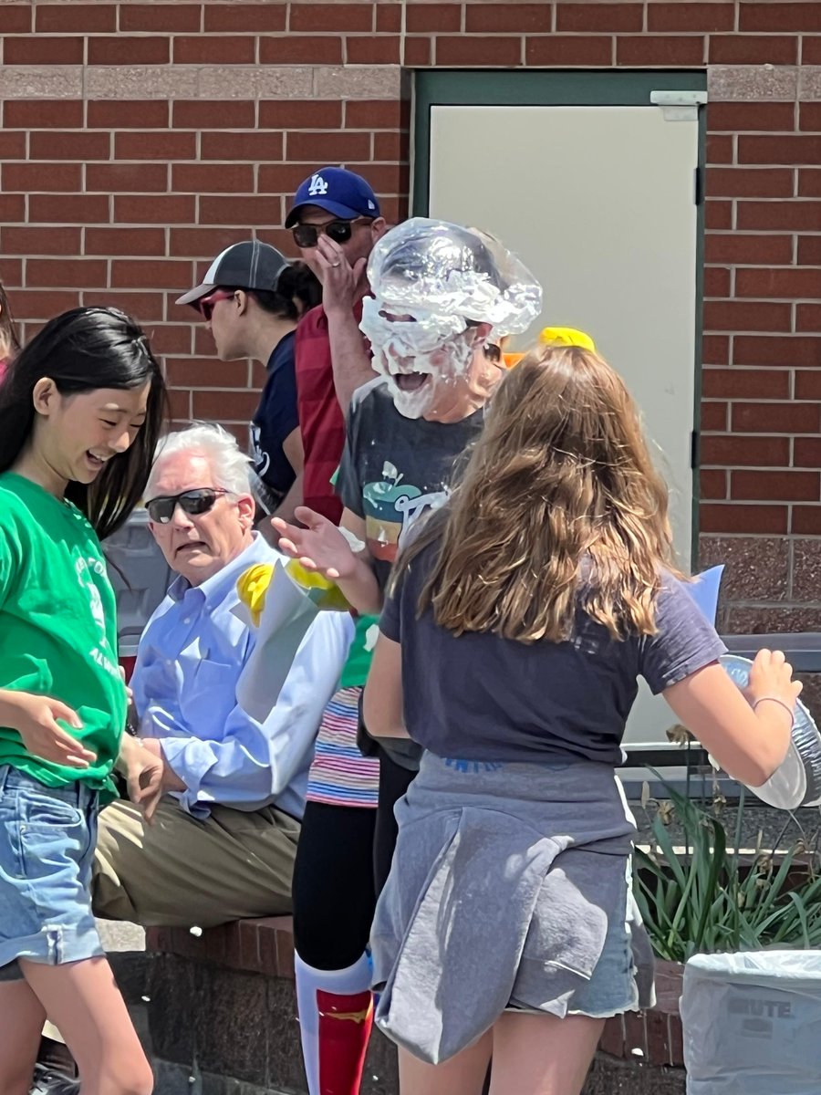 PullmanSD's tweet photo. Is it raining pies? 🥧😲 Nope! But you did see pies flying for Franklin Elementary School's annual 2023 fundraiser, "Let the Pie Fly"! Students helped raise $16,080! For every $1,000 they raised, they got to pie a teacher in the face! They even pied our Superintendent! 🤣 https://t.co/luUGiT949W