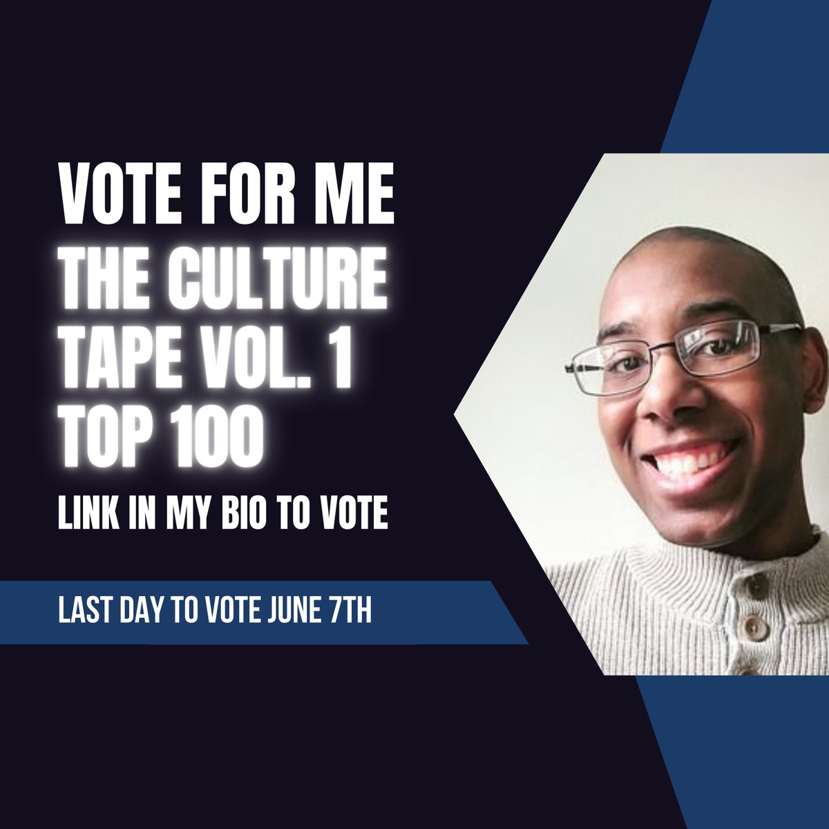 AMLisAllenLewis's tweet photo. I made it into The Culture Tape Vol. 1 Top 100.
Everyone please, vote for me for the Culture Tape Vol. 1 #Music #theculturetapevol1 β¦#AllenLewis https://t.co/xx9z1HN5bf