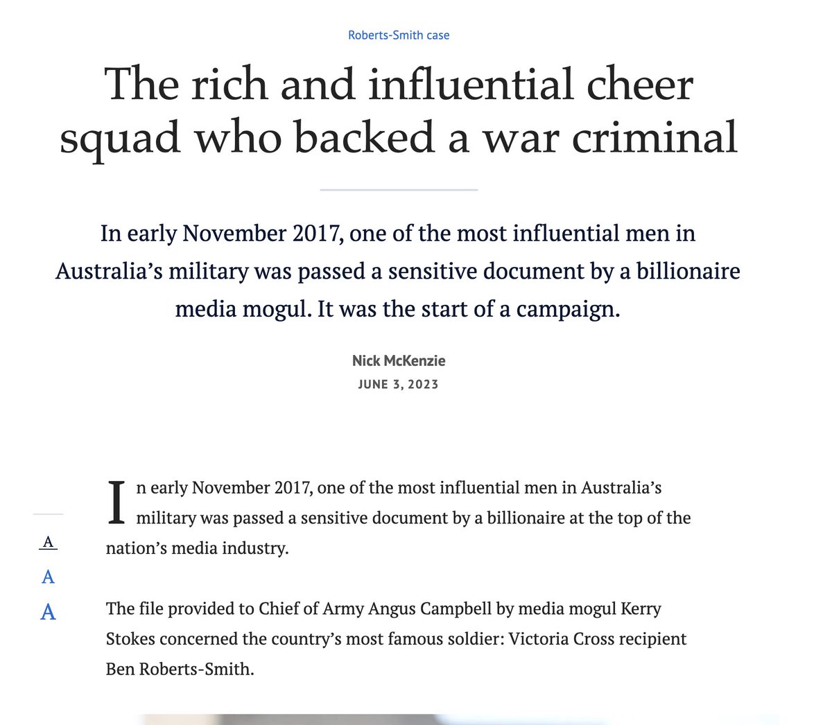 The take home message for me from the Ben Roberts-Smith saga is that a lot of very powerful, white, wealthy connected people in Australia didn't actually care whether he'd murdered brown, Afghan civilians and prisoners of war, or not.

12ft.io/proxy?q=https%…