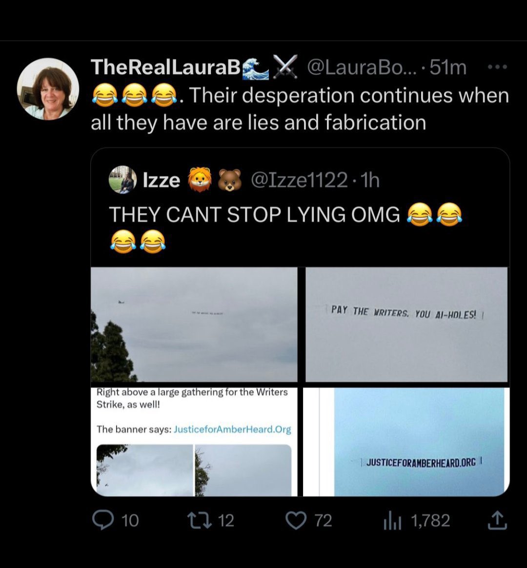Johnny Depp fans have been fed so much misinformation that it has altered their brains into viewing everything as a conspiracy. They’re trying to prove the banner was fake like those planes can’t be hired by anyone to say custom things 😭 it’s giving qanon levels of delusion
