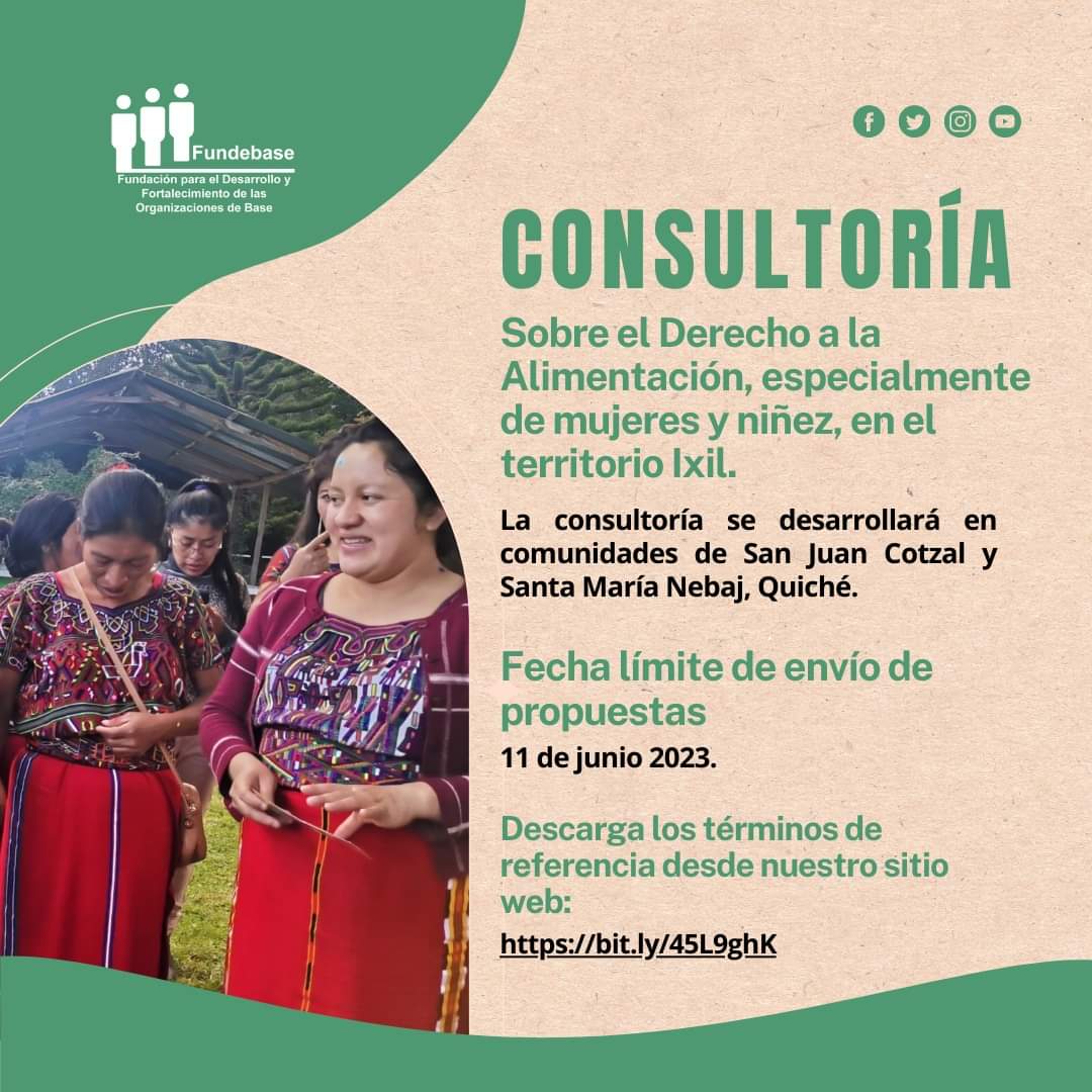 AsambleaSP's tweet photo. 🟢 AMPLIAMOS LA FECHA DE RECEPCIÓN DE PROPUESTAS 🟢 
.
✅ La convocatoria cierra el 11 de junio de 2023.
📌 Para mayor información descarga los TDR desde nuestro sitio web 👉 https://t.co/PyIhxqoGdX
.
.
#COTZAL  #IXIL  #Nebaj #Quiché #Consultoría https://t.co/0w5itozyST