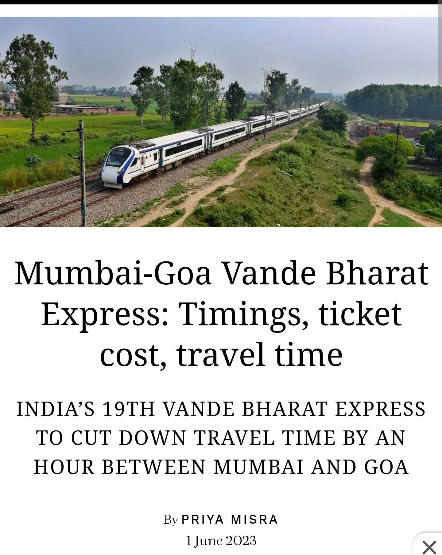 Karthik Reddy on X: 19th Vande Bharat! Goa to Mumbai will be launched  today by PM Modi. Will cover 586km in 7.5 hours t.coSCY5PP9fV3  X