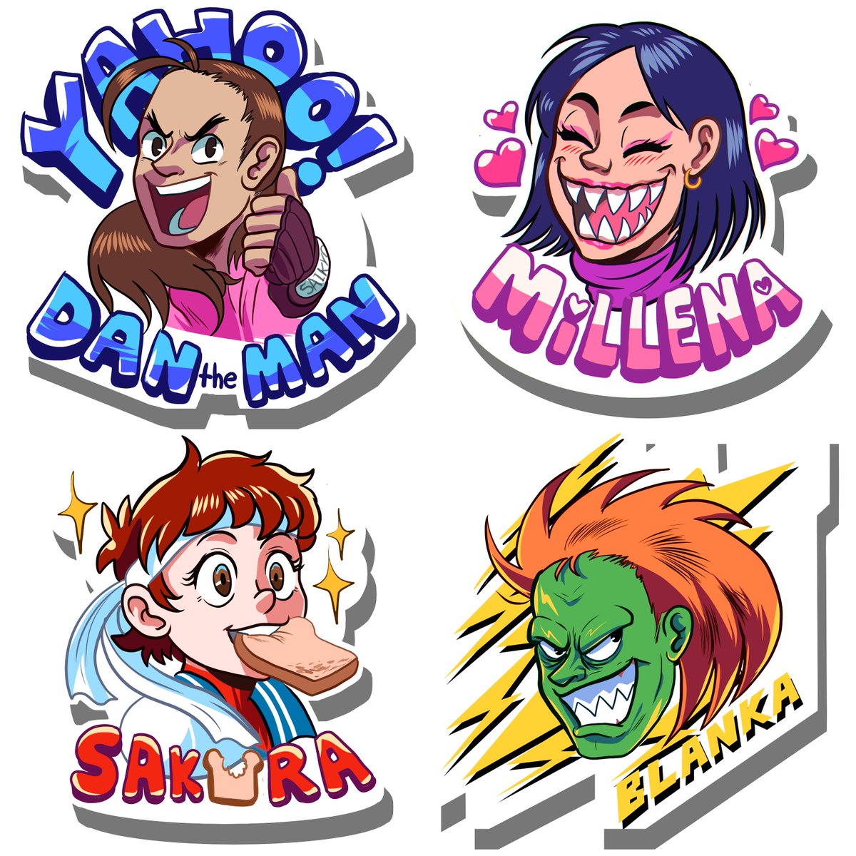 wildmooseking's tweet photo. #TheMishapsofDan is finally getting its own sticker collection!
They're featuring all of your faves, the Professional himself, Dan Hibiki, his student sidekick Sakura, his best bud Blanka and his lovely girlfriend, Mileena! https://t.co/tvIQ75PEvT