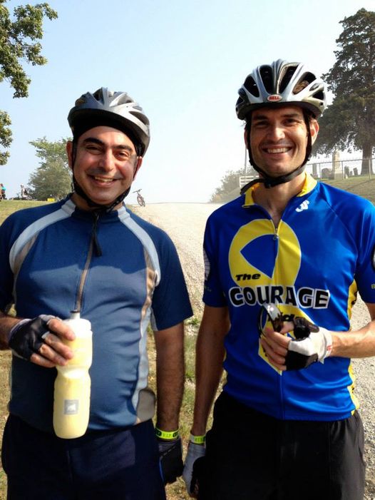 TheCourageRide's tweet photo. #FlashbackFriday to 2013!  Two of our biggest supporters are also two extraordinary @SarcomaIowa doctors who work tirelessly in the fight against sarcoma at @UIowaCancer. Thank you Dr. Milhem and Dr. Miller for your dedication to your patients, your research, and to Courage Ride! https://t.co/D413yFfEj6