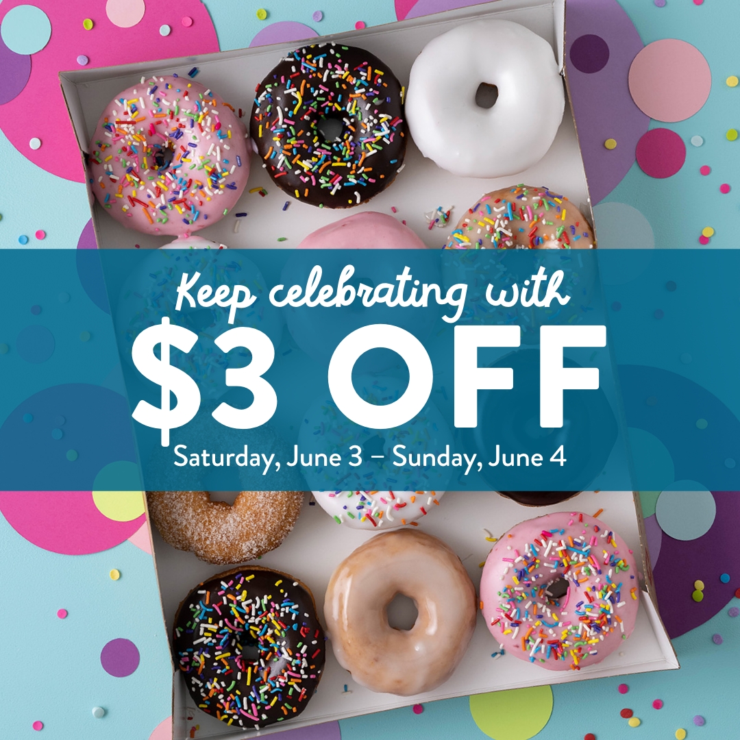 DuckDonuts's tweet photo. Let’s keep this party going! National Donut Day isn't just today for us! This Saturday, June 3 and Sunday, June 4, enjoy $3 off the Party Box online by using code PARTY23 during checkout.

#nationaldonutday #donutday #donuts #donut #doughnuts #doughnut #singledonuts #myduckdonuts https://t.co/y9LK0xTGZJ