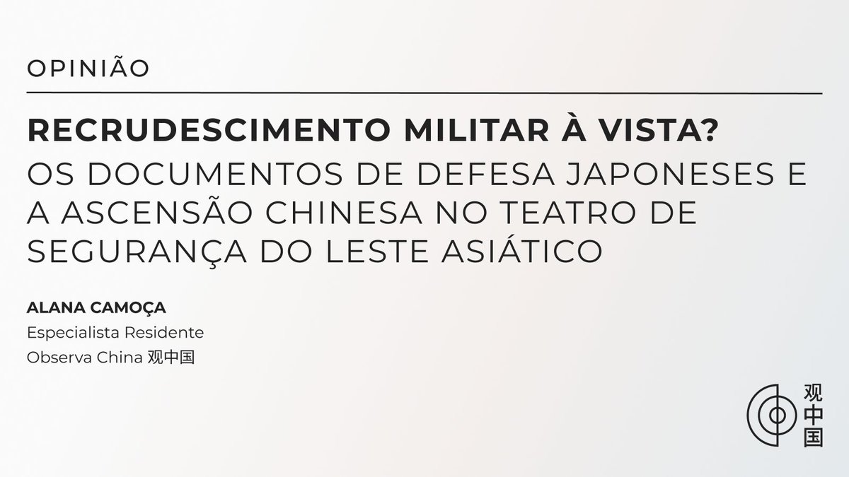 📰ARTIGO DE OPINIÃO

Nesta semana, publicamos em nosso site um novo artigo de opinião intitulado "Recrudescimento militar à vista?" escrito pela Especialista Residente, Alana Camoça.

Leia o artigo completo em observachina.org/articles/recru…