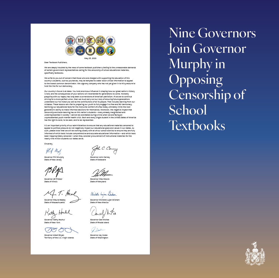 Let me say it loud and clear: Here in Maryland, we don't ban books; we pass laws dedicated to making this a safer, more inclusive home for everyone.

I'm proud to join nine other Governors in taking action against the censorship of school textbooks.