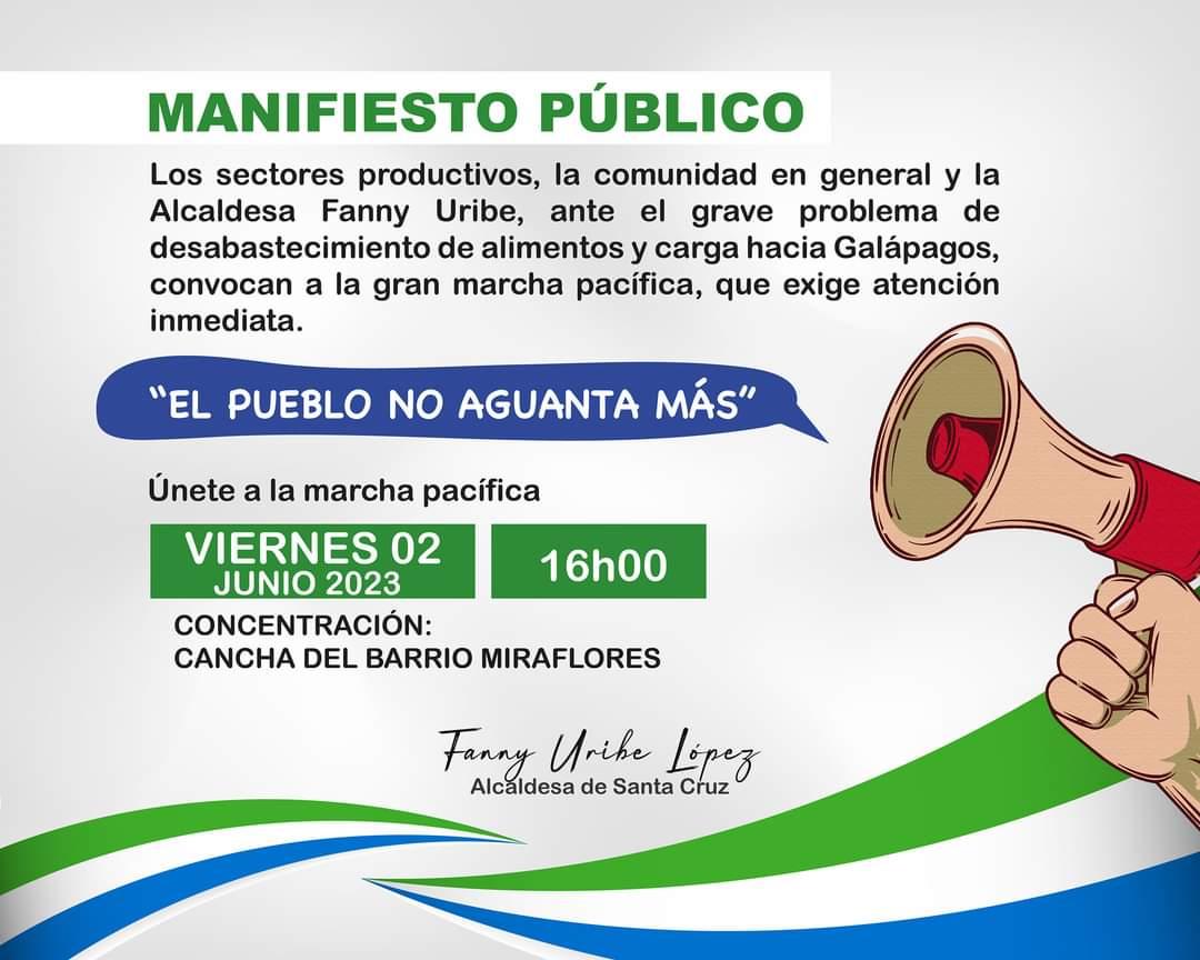 IslenioTv's tweet photo. ElPuebloYaNoAguantaMás sectores Productivos y Alcaldesa Fanny Uribe convocan a marcha pacífica hoy 4pm desde Miraflores para exigir #solución a crisis generada por #sistemadecarga 
#Desabastecimiento #Galápagos #Incompetencia
#Indolencia #Maltrato #EscasezProductos 
#SOS https://t.co/vFMUZI4Ar7