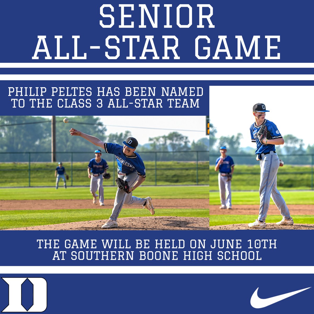 Congratulations to Philip Peltes for being named to the Class 3 Senior All-Star game! The game will be held at Southern Boone High School on June 10th. #DHSPioneers

<a href="/DuchesneHS/">Duchesne High School</a> @Duchesnehighschool <a href="/athletics_dhs/">Duchesne Athletics</a> <a href="/STLhssports/">STLhighschoolsports</a> @stlsportshs <a href="/GSV_STL/">Gateway Sports Venue</a> <a href="/YBM_cast/">Youth Baseball Midwest</a> @youthbaseballmidwest