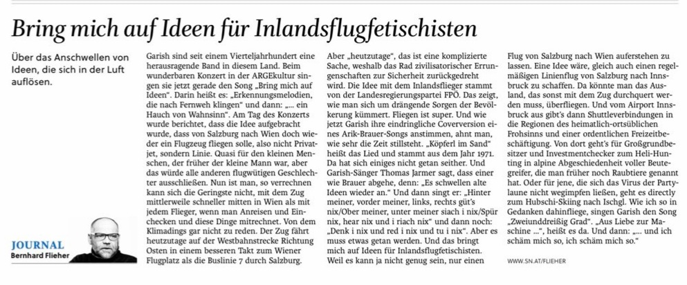 Geht in Konzerte!!! Musik kann euer Leben dauerhaft besser machen -  keine Kurzstrecke. 
...und wenn es Leute gibt die gut darüber schreiben können.....noch besser.  <a href="/BernhardFlieher/">Bernhard Flieher</a> <a href="/A_Skistar/">Anna Schiester</a> <a href="/hannestschuertz/">Hannes Tschürtz</a> #Garish <a href="/Groebchen/">Walter Gröbchen</a>