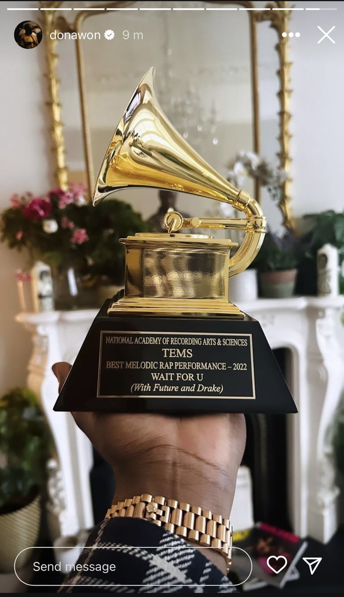 Tem’s Grammy plaque… biggest Naija female act… ❤️❤️
