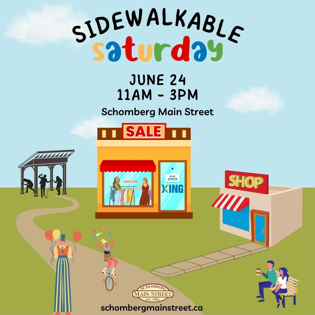 Sidewalkable Saturdays are back on Main Street! Join us June 24 from 11AM - 3PM to enjoy sales, entertainment, vendors and #livemusic! More info: schombergmainstreet.ca

#schomberg #experienceKING #shopKING #experienceYR #visitYDH #sidewalksales #entertainment #schombergontario