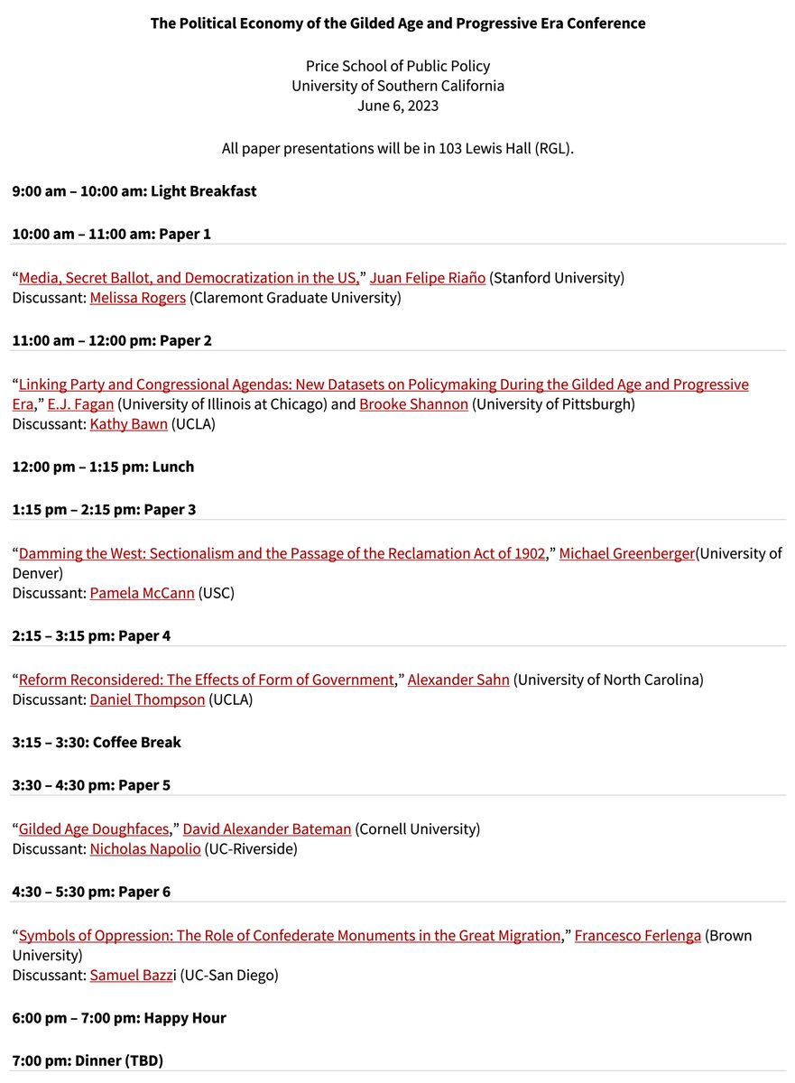 Jeff Jenkins (@jaj7d) on Twitter photo Very much looking forward to my <a href="/PIPECollab/">PIPE Collaborative</a> conference next Tuesday on The PE of the Gilded Age & Progressive Era. Some great young scholars -- like <a href="/ejfagan/">EJ Fagan</a>, @BrookeNShannon, @m__greenberger, <a href="/JuanFelipeRiano/">Juan Felipe RiaΓ±o R.</a>, <a href="/sahnicboom/">Alexander Sahn</a> & <a href="/FFerlenga/">Francesco Ferlenga</a> -- will be presenting their work! <a href="/USCPrice/">USC Price School</a> Very much looking forward to my <a href="/PIPECollab/">PIPE Collaborative</a> conference next Tuesday on The PE of the Gilded Age & Progressive Era. Some great young scholars -- like <a href="/ejfagan/">EJ Fagan</a>, @BrookeNShannon, @m__greenberger, <a href="/JuanFelipeRiano/">Juan Felipe RiaΓ±o R.</a>, <a href="/sahnicboom/">Alexander Sahn</a> & <a href="/FFerlenga/">Francesco Ferlenga</a> -- will be presenting their work! <a href="/USCPrice/">USC Price School</a>