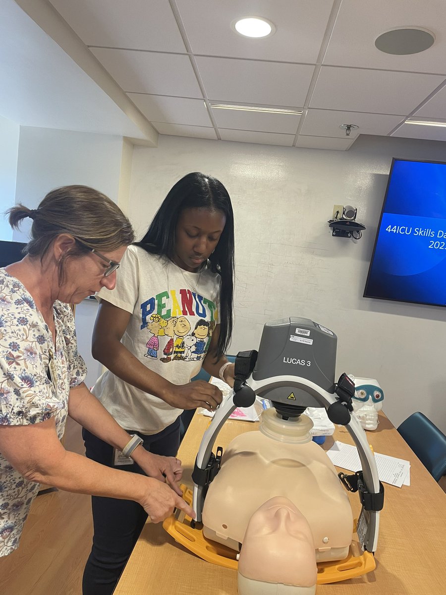 eaa5683's tweet photo. ICU nurses are amazing! They know SO much stuff!!! Shout out to the clinical educators who make sure we have the skills!! The brilliant Carrie Sona 🤩 is showing our ASSURE scholar how to use a mechanical CPR device during our research break!🤯@WashUanesthesia @WUSTL_AnesRsrch https://t.co/3JSaAqeM2v