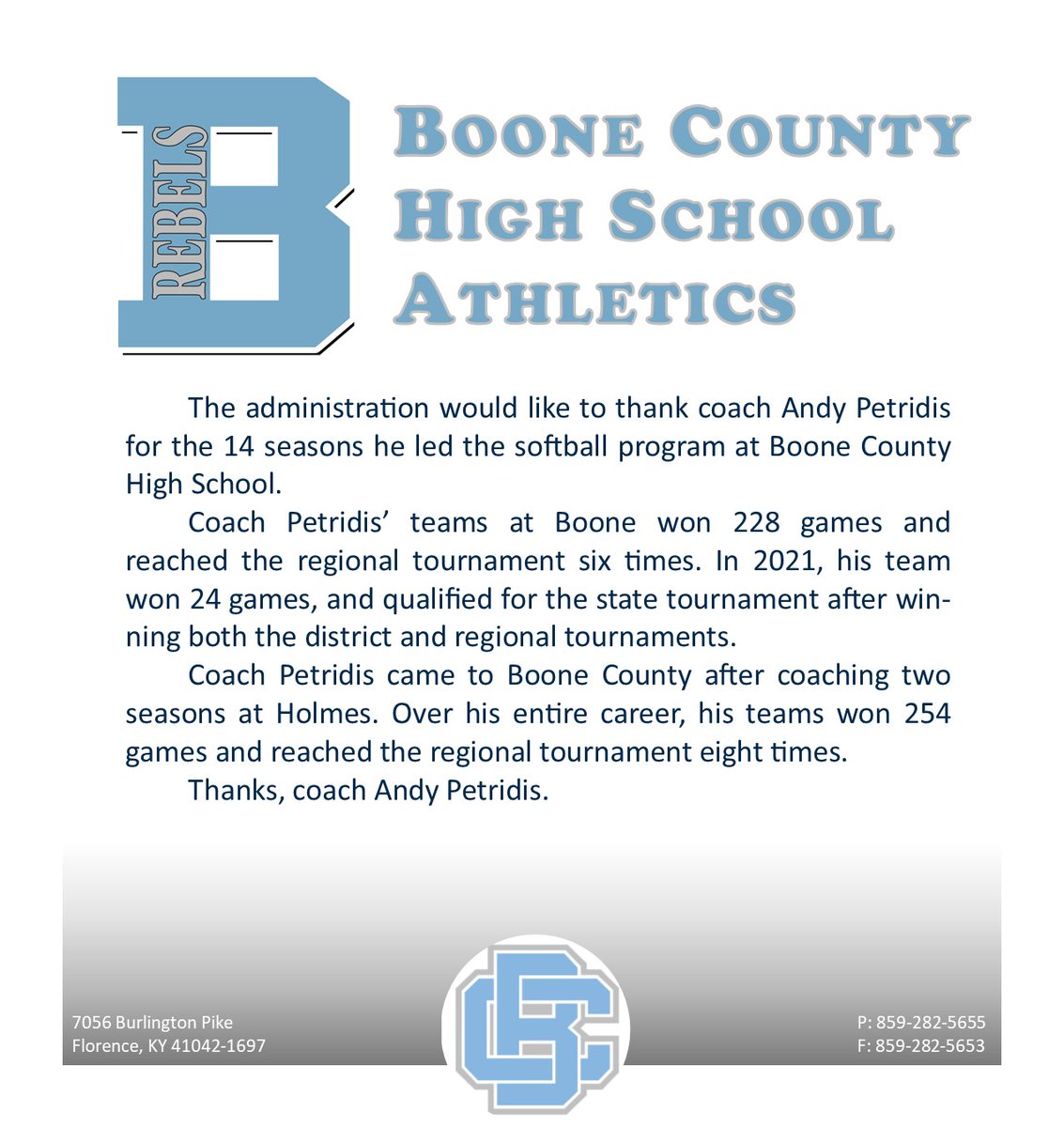 BooneCoRebels's tweet photo. Thanks, Coach Petridis https://t.co/EzQcHe7Np3