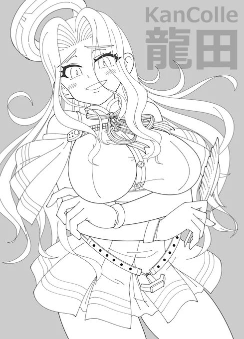 🌟龍田さん 線画②(wip) 羽ペンの位置を変えて、りぼんのあたりの線を整理。 線画はできたので、明日は下塗りしようと思います。 #龍田 #線画 #絵描きさんと繋がりたい