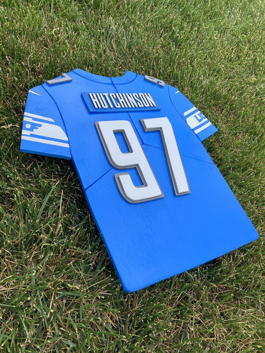 @aidanhutch97 I made your jersey out of wood. Hopefully you dig it! #defendtheden #DetroitLions