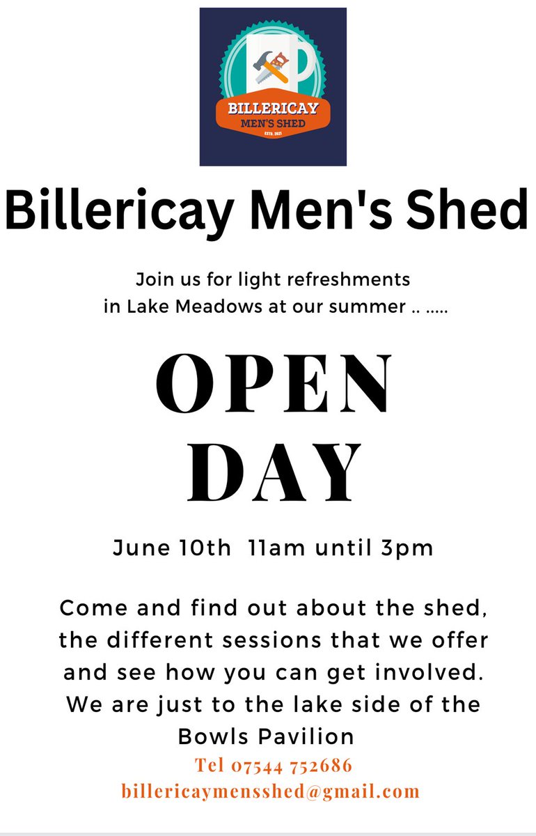 If you live in Billericay and you want to know about the Men's Shed come along next week and find out more