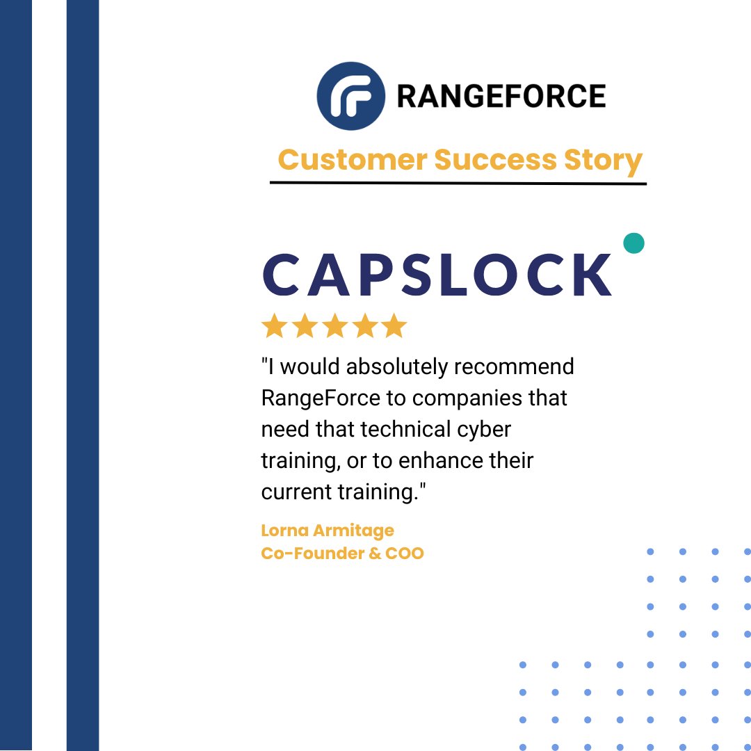 CyberbitGlobal's tweet photo. We are jumping with joy to see how our customers are using RangeForce to bolster their incredible missions! Thank you Lorna Armitage and @capslockcyber for choosing us to support your amazing endeavors!
#cybersecuritytraining #testimonial #rangeforce https://t.co/JNTPYZb5hK