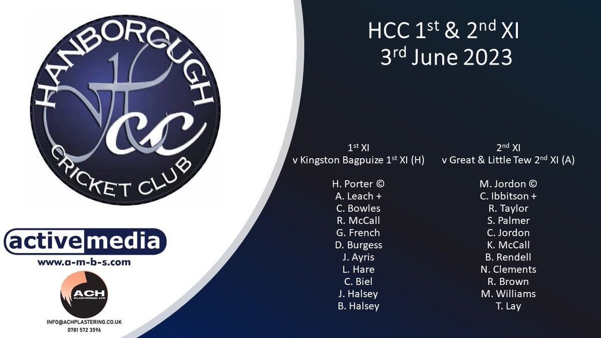 📣Team News📣

Two games this weekend 🏏🏏🏏

1s - Home Vs Kingston Bagpuize 1s

Bar open all day Hanborough Sports &amp; Social Club

2s - Away Vs Great Tew 2s 

Ball Sponsor - ACH Plastering