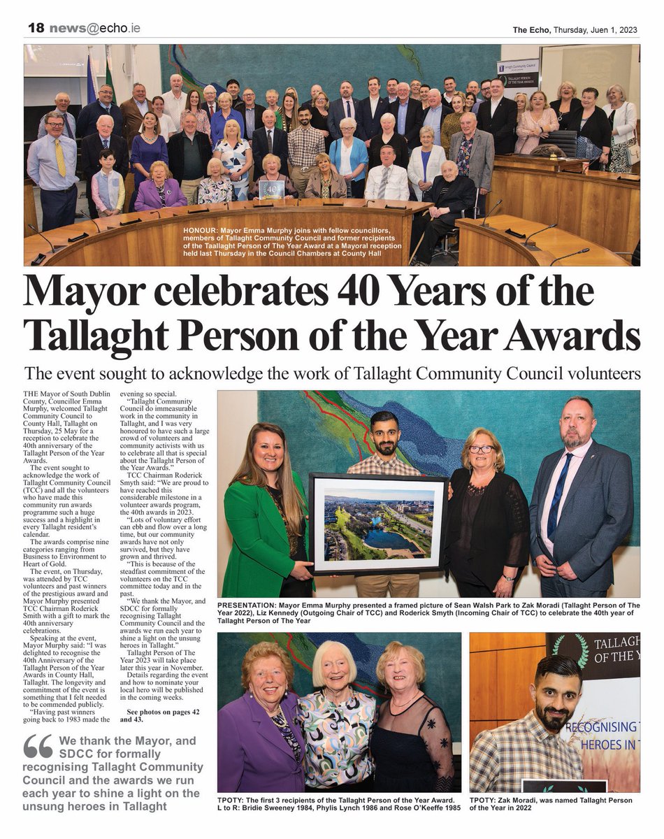 Thanks to @TheEchoOnline for covering the Mayors reception in the latest edition !
#GoodNewsMatters #TellTheWholeStory #LocalNewsMatters#Tallaght